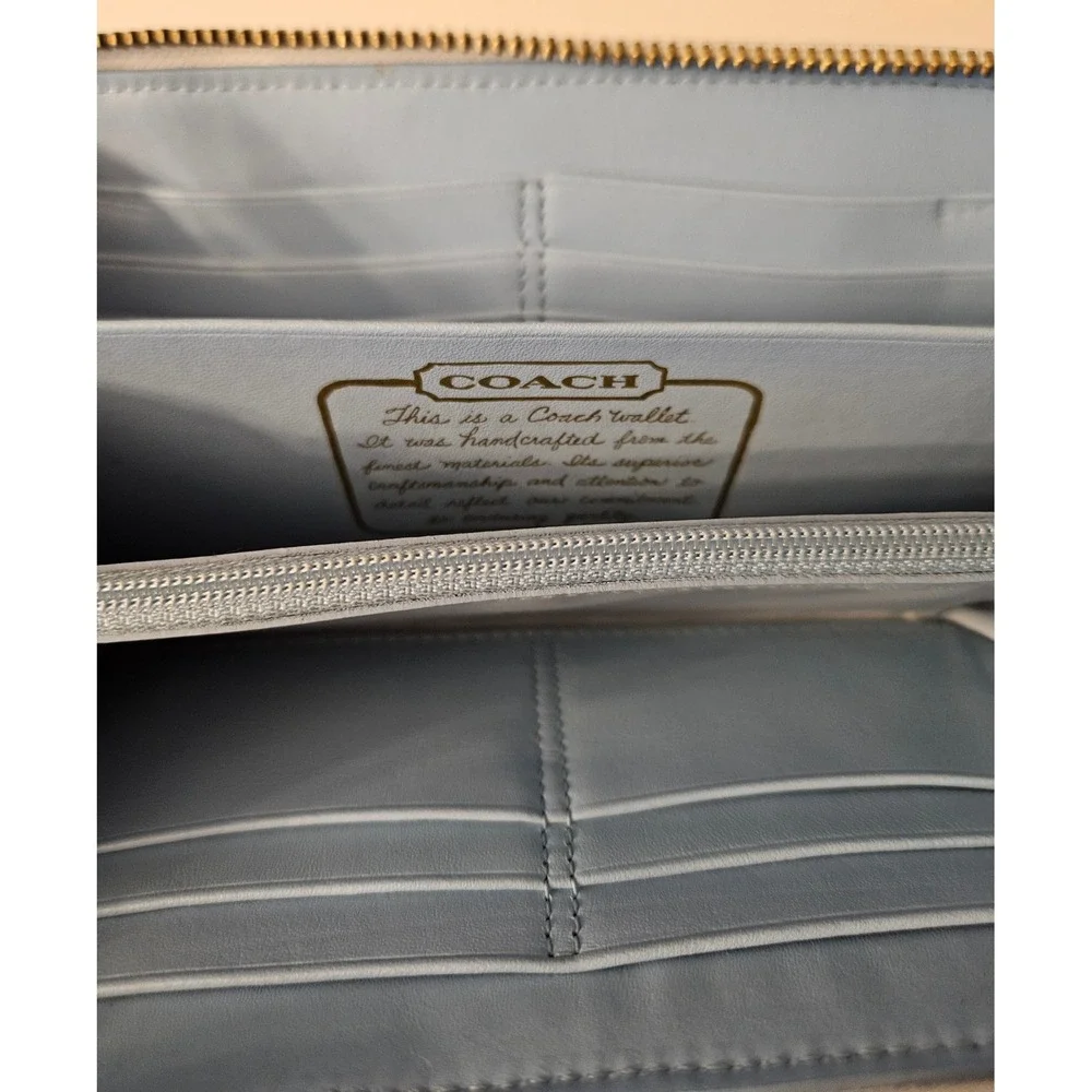 Coach Wallet Women OS Blue Cream Excellent Optic Signature C Zip 41222